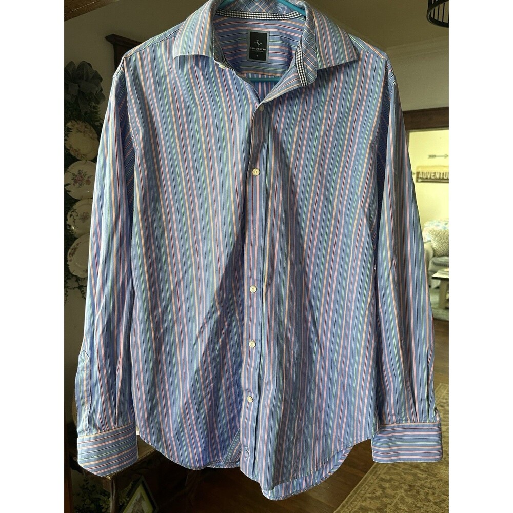TAILORBYRD Collection Men's Striped Shirt Multicolor Cotton L Long Sleeve Butto…